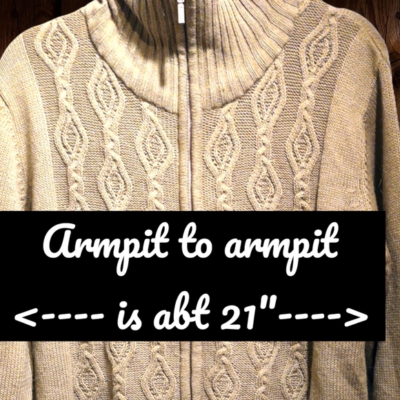 "Jenny" Camel Cable Knit Zip Up Cardigan Sweater *XL* - Picture 2 of 7